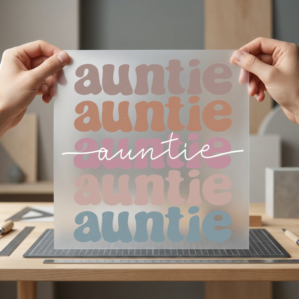 Auntie Retro Stack Diy Mom Vintage Ready to Press DTF Transfer for Dtf