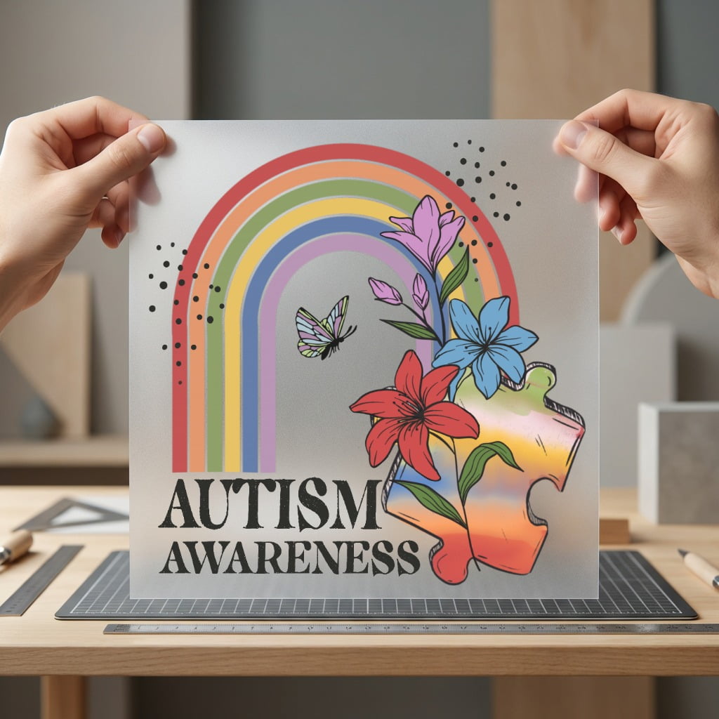 Autism Awareness Butterfly Rainbow Mom Dad Ready to Press DTF Transfer for Dtf