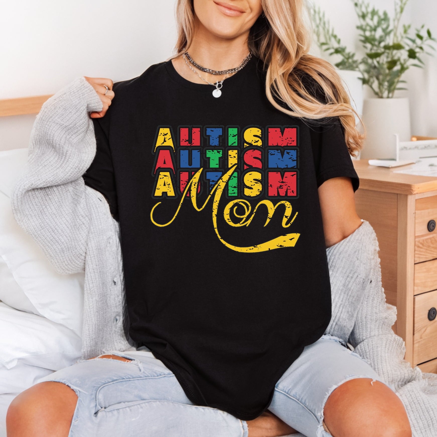 Autism Mom Distressed Support Mom Vintage Ready to Press DTF Transfer for Dtf