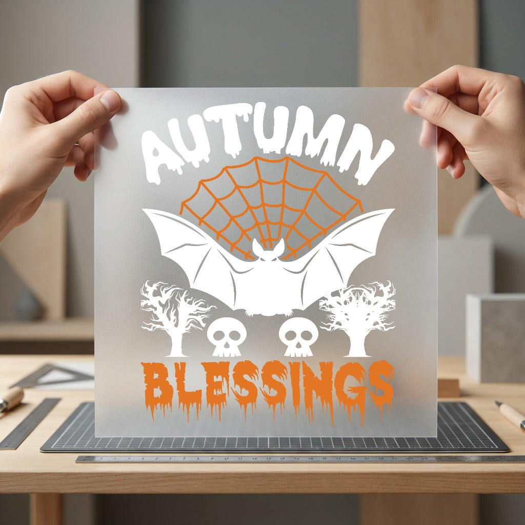 Autumn Blessings Bat Spiderweb Halloween Autumn Ready to Press DTF Transfer for Dtf