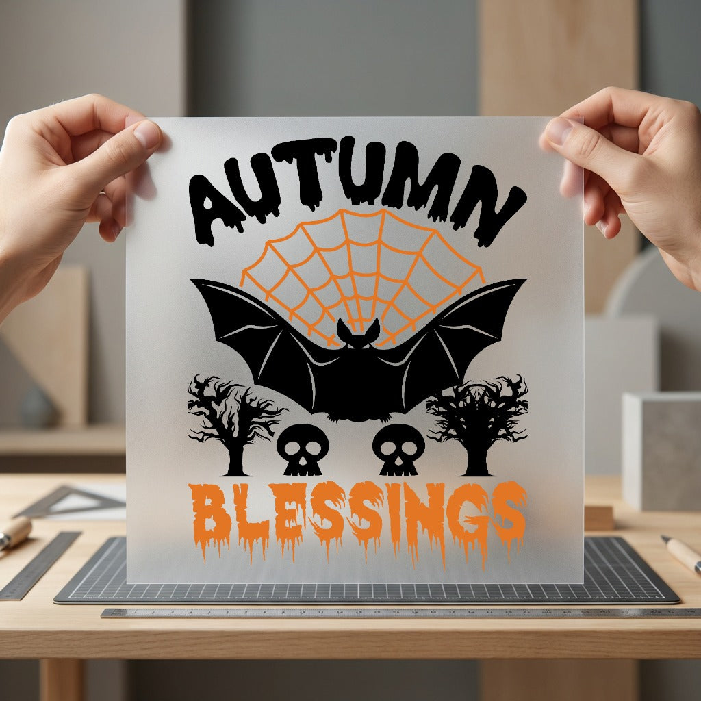 Autumn Blessings Bat Spiderweb Halloween Autumn Ready to Press DTF Transfer for Dtf