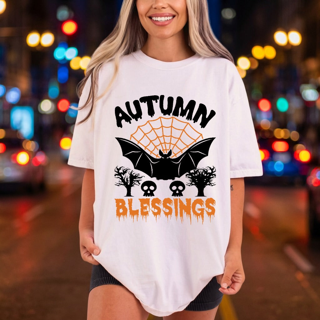 Autumn Blessings Bat Spiderweb Halloween Autumn Ready to Press DTF Transfer for Dtf