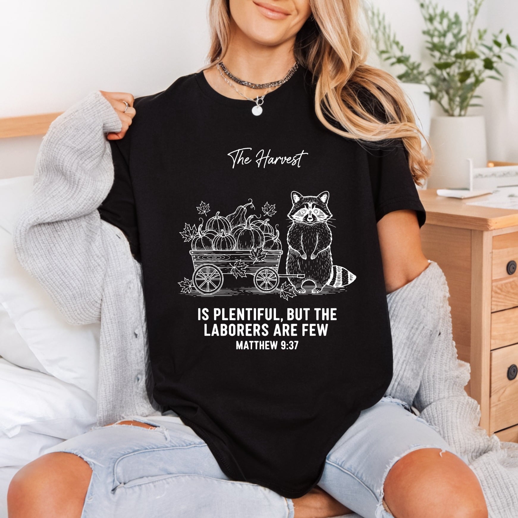 Autumn Harvest Raccoon Fall Faith Bible Ready to Press DTF Transfer for Dtf