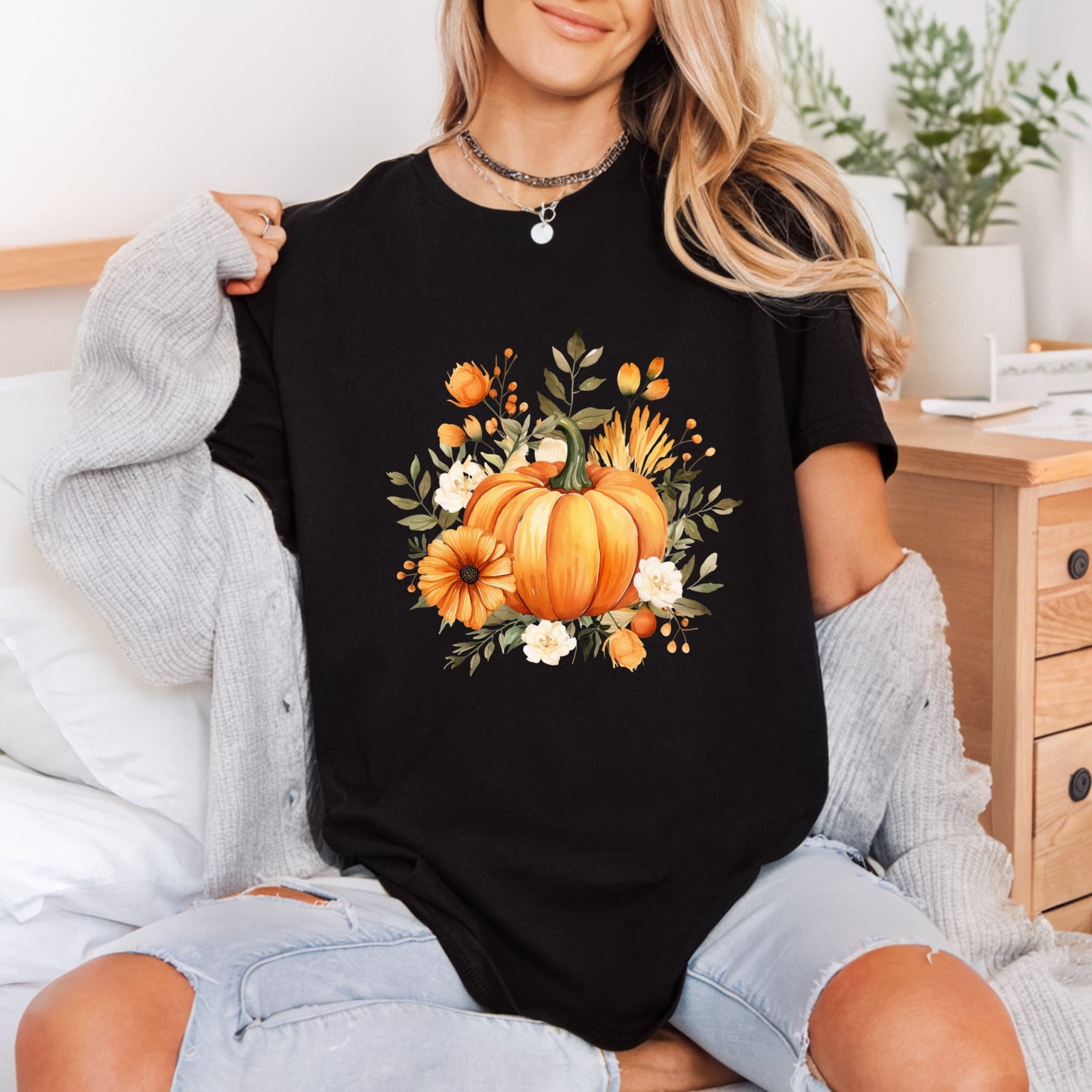 Autumn Pumpkin Floral Fall Halloween Thanksgiving Ready to Press DTF Transfer for Dtf