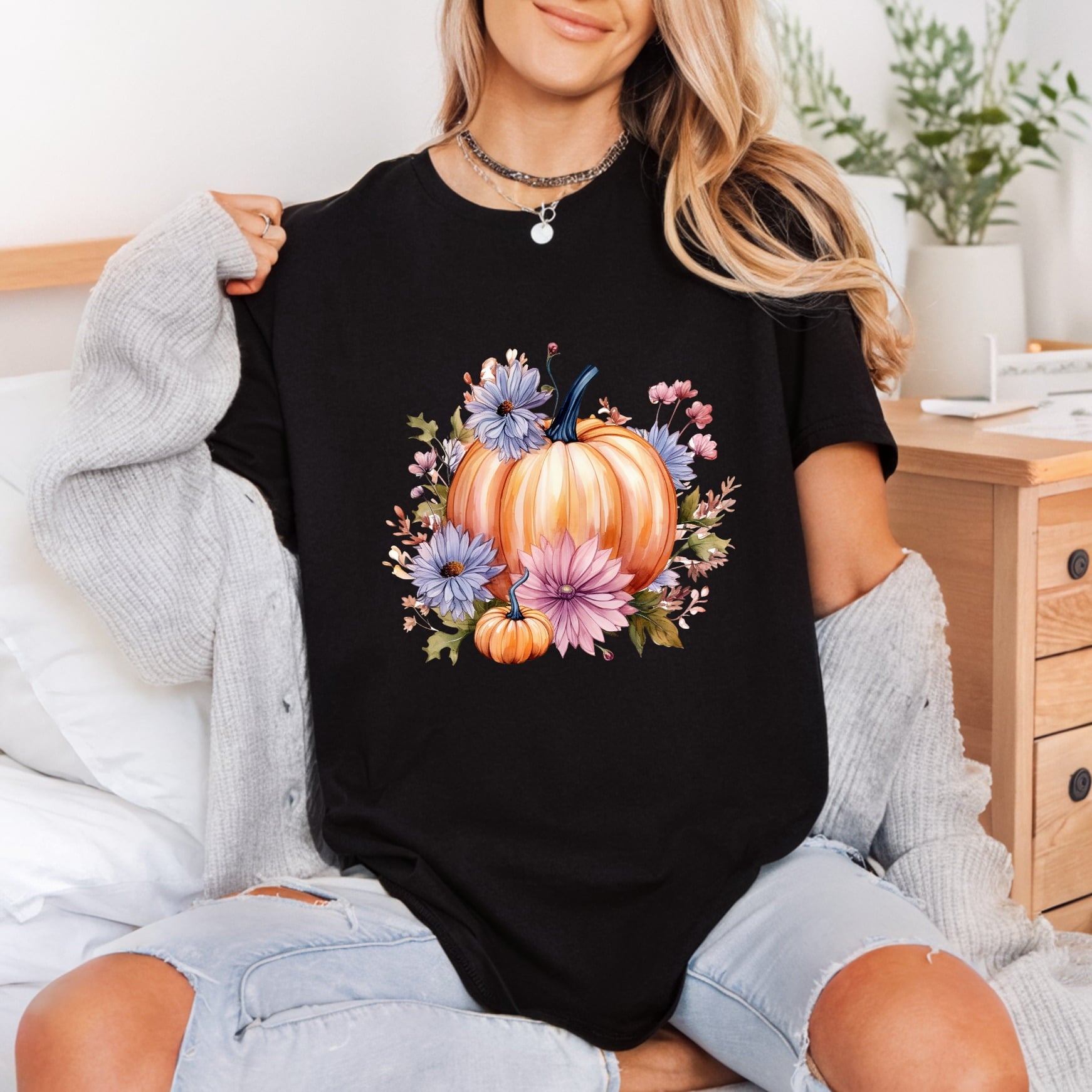 Autumn Pumpkin Floral Fall Halloween Thanksgiving Ready to Press DTF Transfer for Dtf