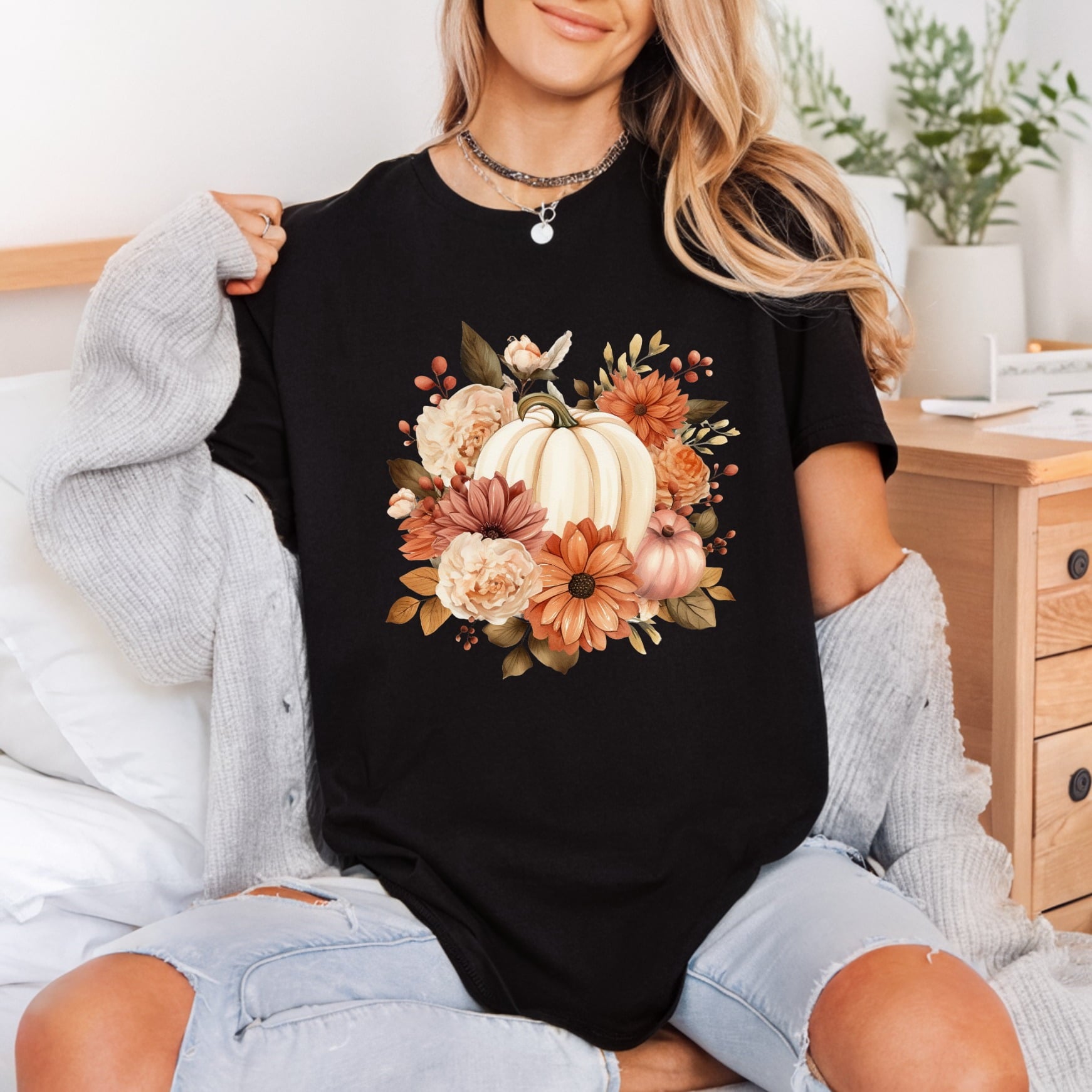 Autumn Pumpkin Floral Fall Thanksgiving Fall Ready to Press DTF Transfer for Dtf