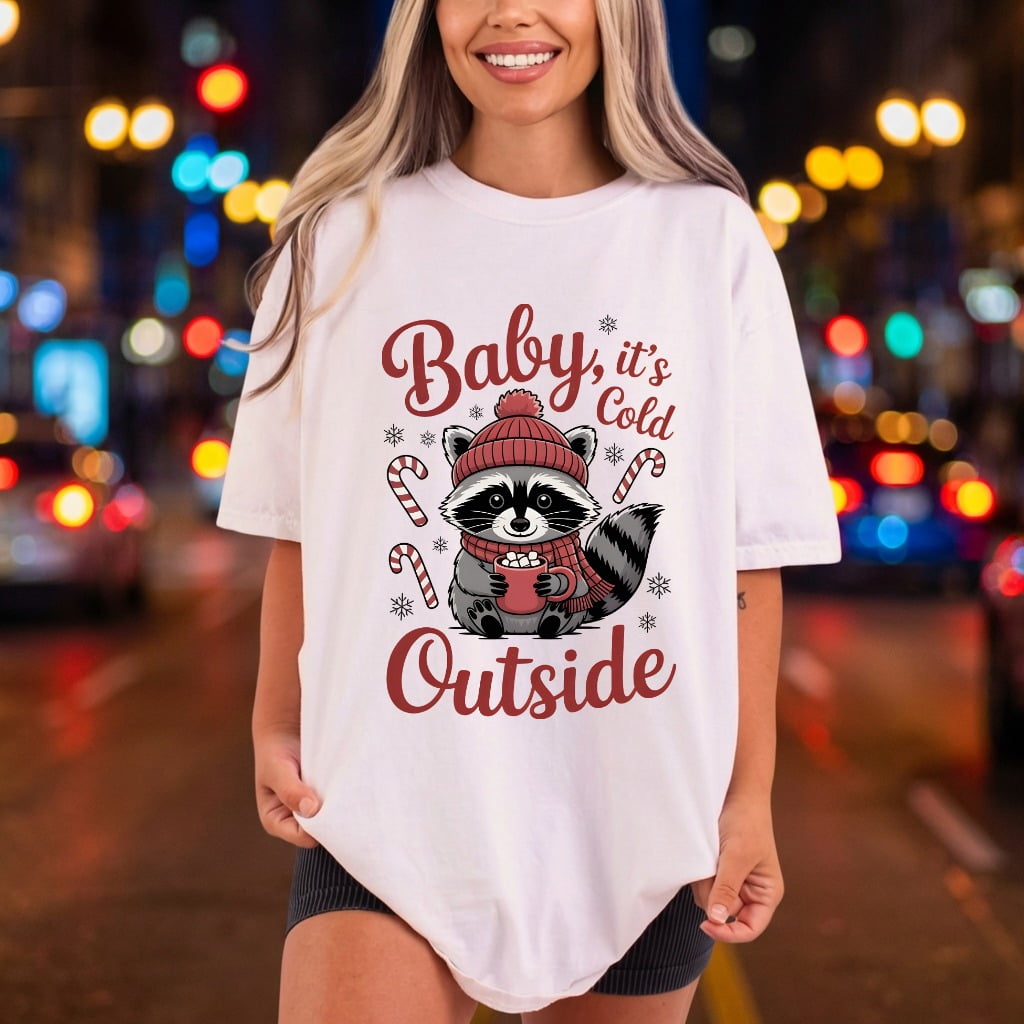 Baby Cold Outside Raccoon Christmas Winter Ready to Press DTF Transfer for Dtf