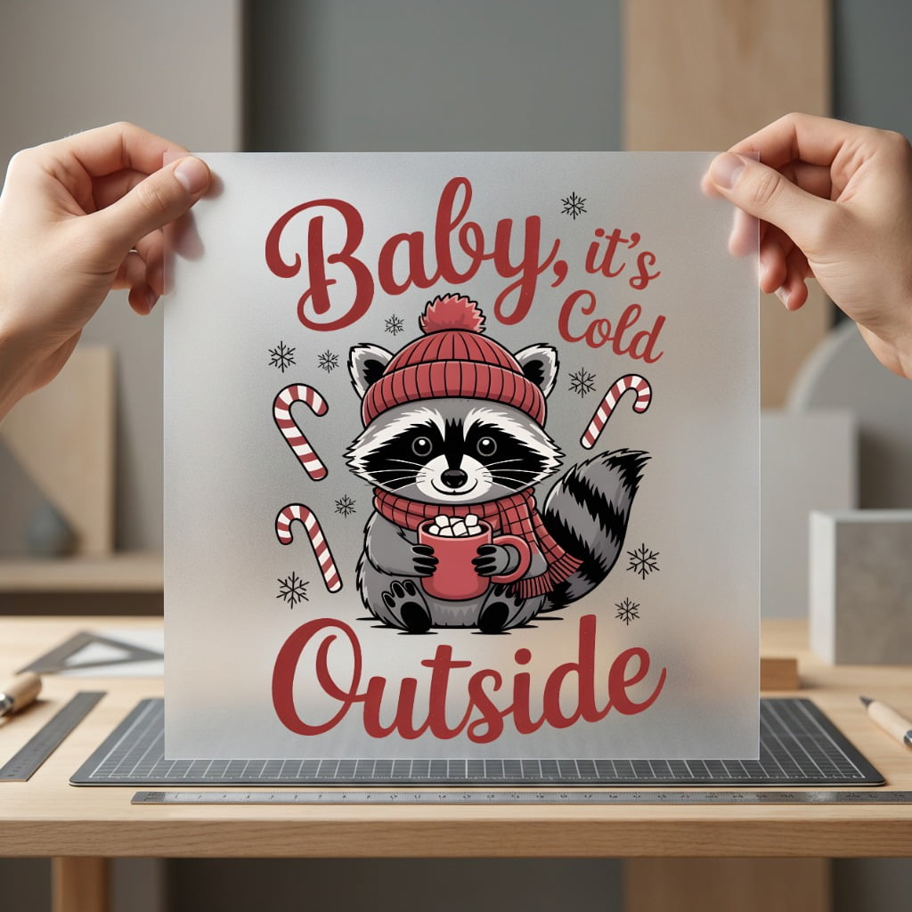 Baby Cold Outside Raccoon Christmas Winter Ready to Press DTF Transfer for Dtf