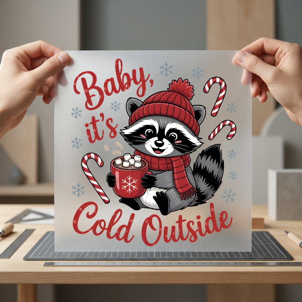 Baby Cold Outside Raccoon Christmas Winter Ready to Press DTF Transfer for Dtf