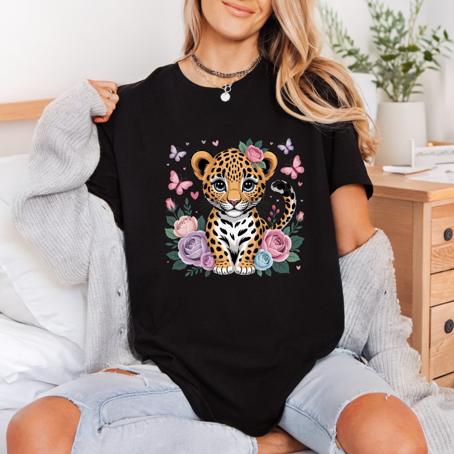 Baby Leopard Flowers Adorable Floral Leopard Ready to Press DTF Transfer for Dtf