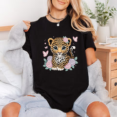 Baby Leopard Flowers Kawaii Aesthetic Leopard Ready to Press DTF Transfer for Dtf