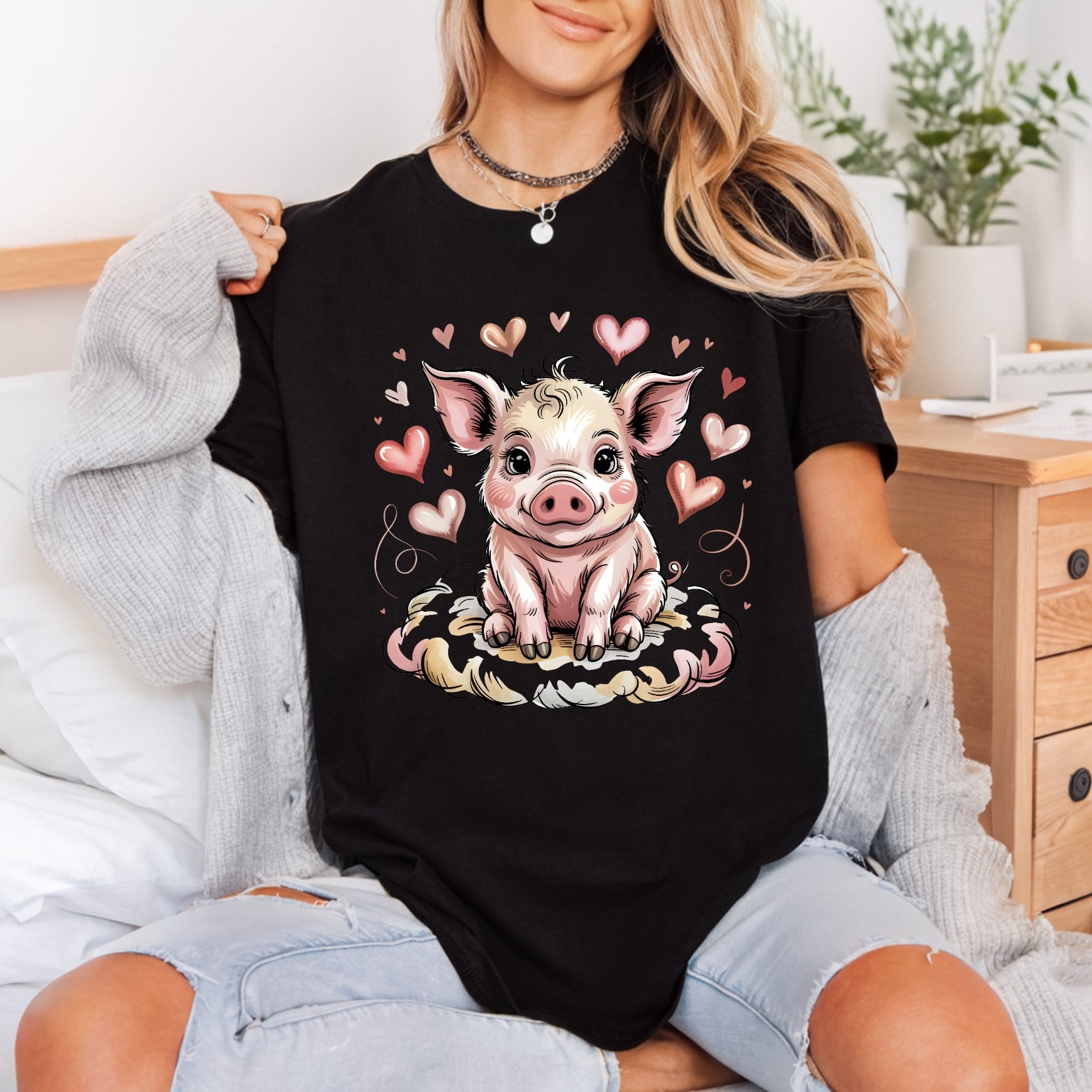 Baby Pig Hearts Kawaii Valentine Pet Ready to Press DTF Transfer for Dtf