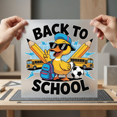 Back School Duck Cartoon Retro Ready to Press DTF Transfer for Dtf