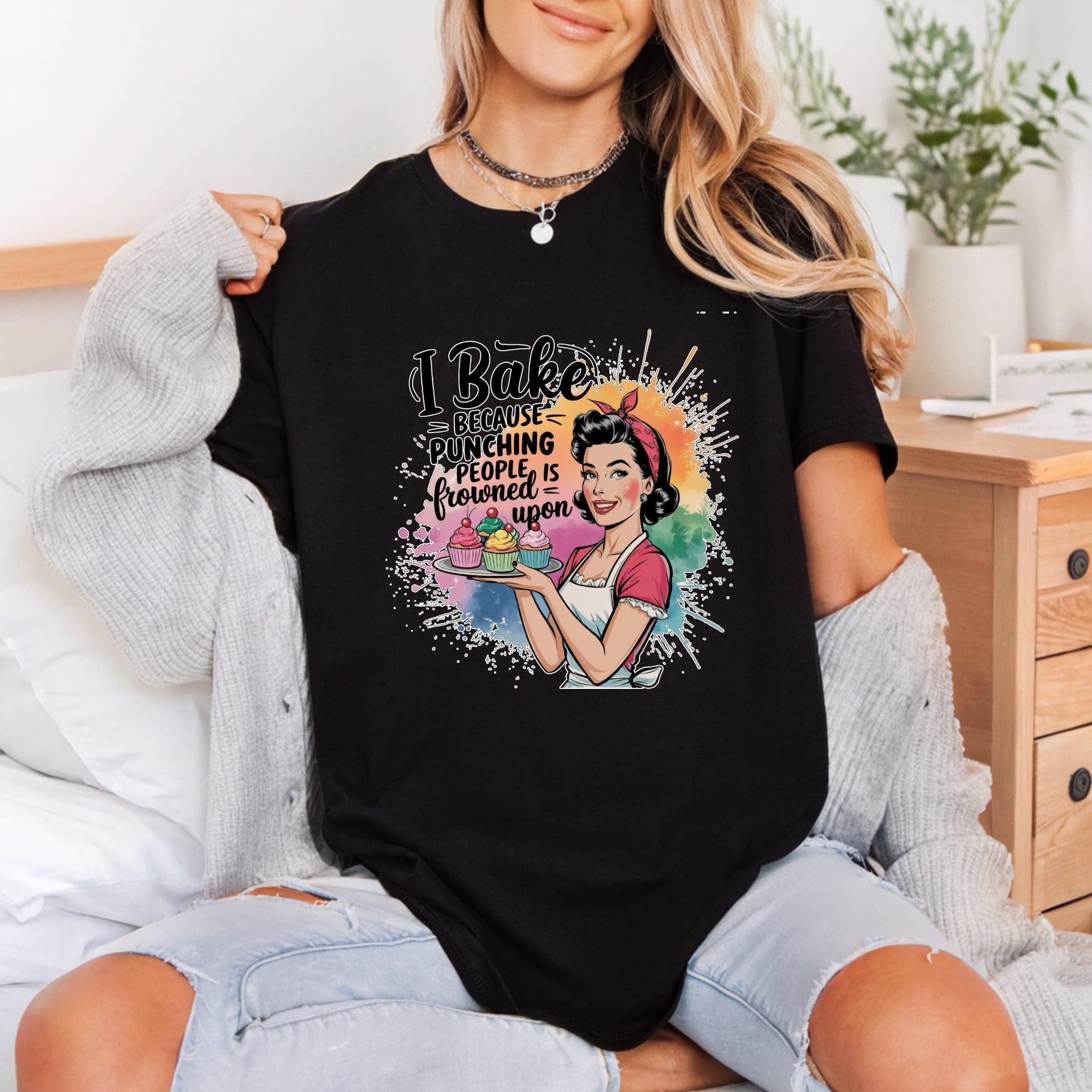 Bake Because Retro Baker Mom Funny Ready to Press DTF Transfer for Dtf