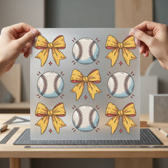 Baseball Bows Grid Retro Mom Fitness Ready to Press DTF Transfer for Dtf