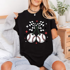 Baseball Cherry Checkered Bow Mom Fitness Ready to Press DTF Transfer for Dtf