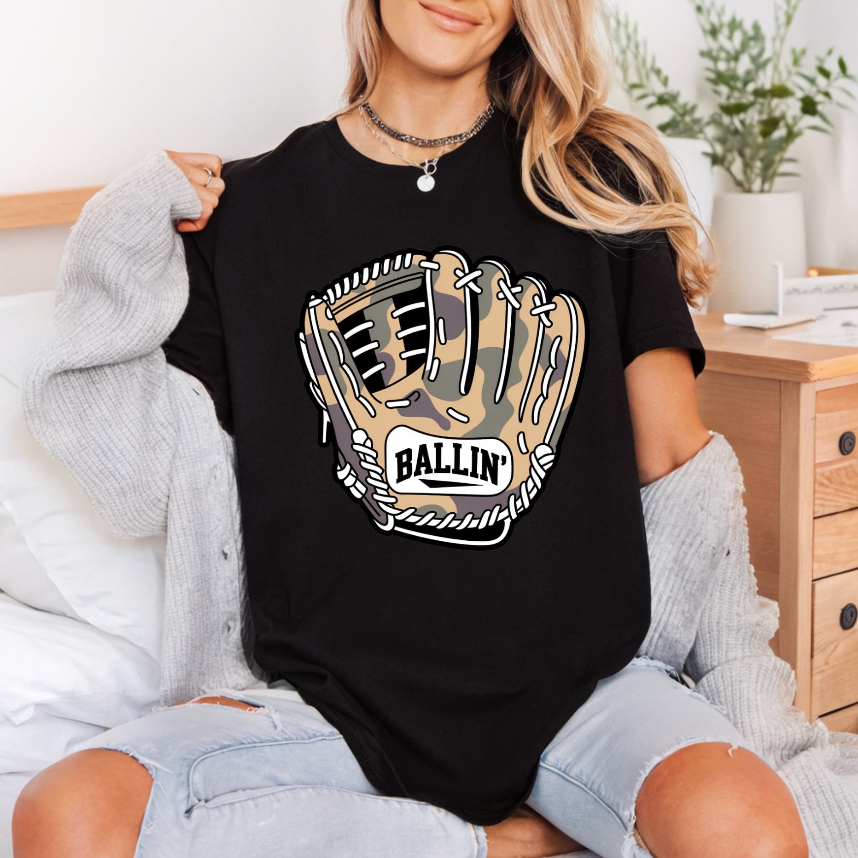 Baseball Glove Camo Ballin Fitness Ready to Press DTF Transfer for Dtf