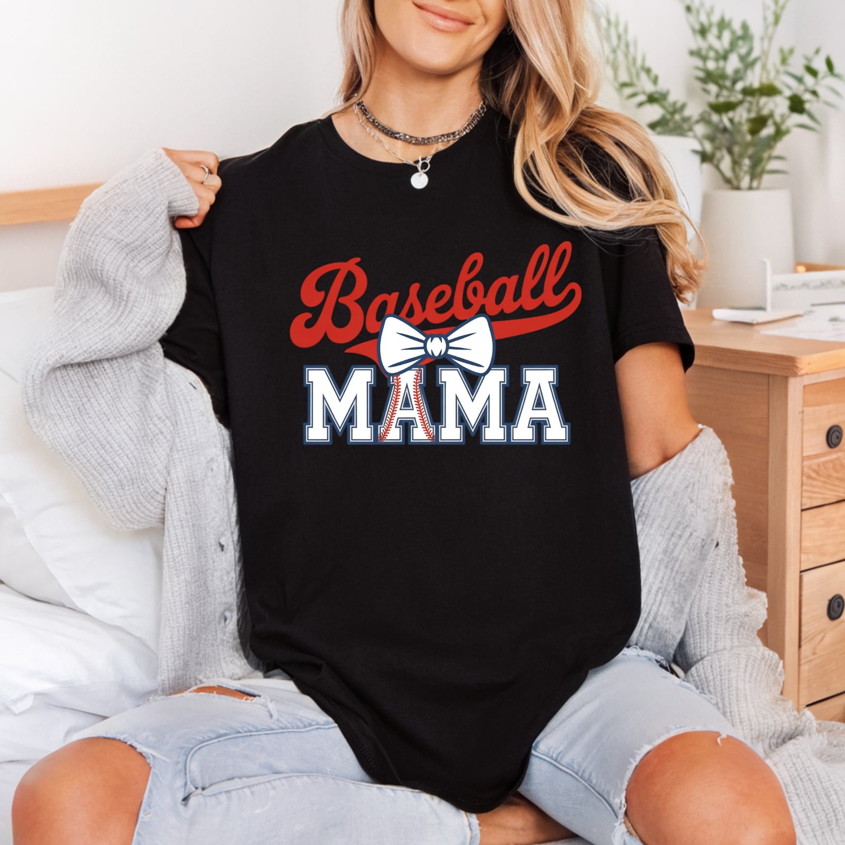 Baseball Mama Bow Sports Mom Funny Ready to Press DTF Transfer for Dtf