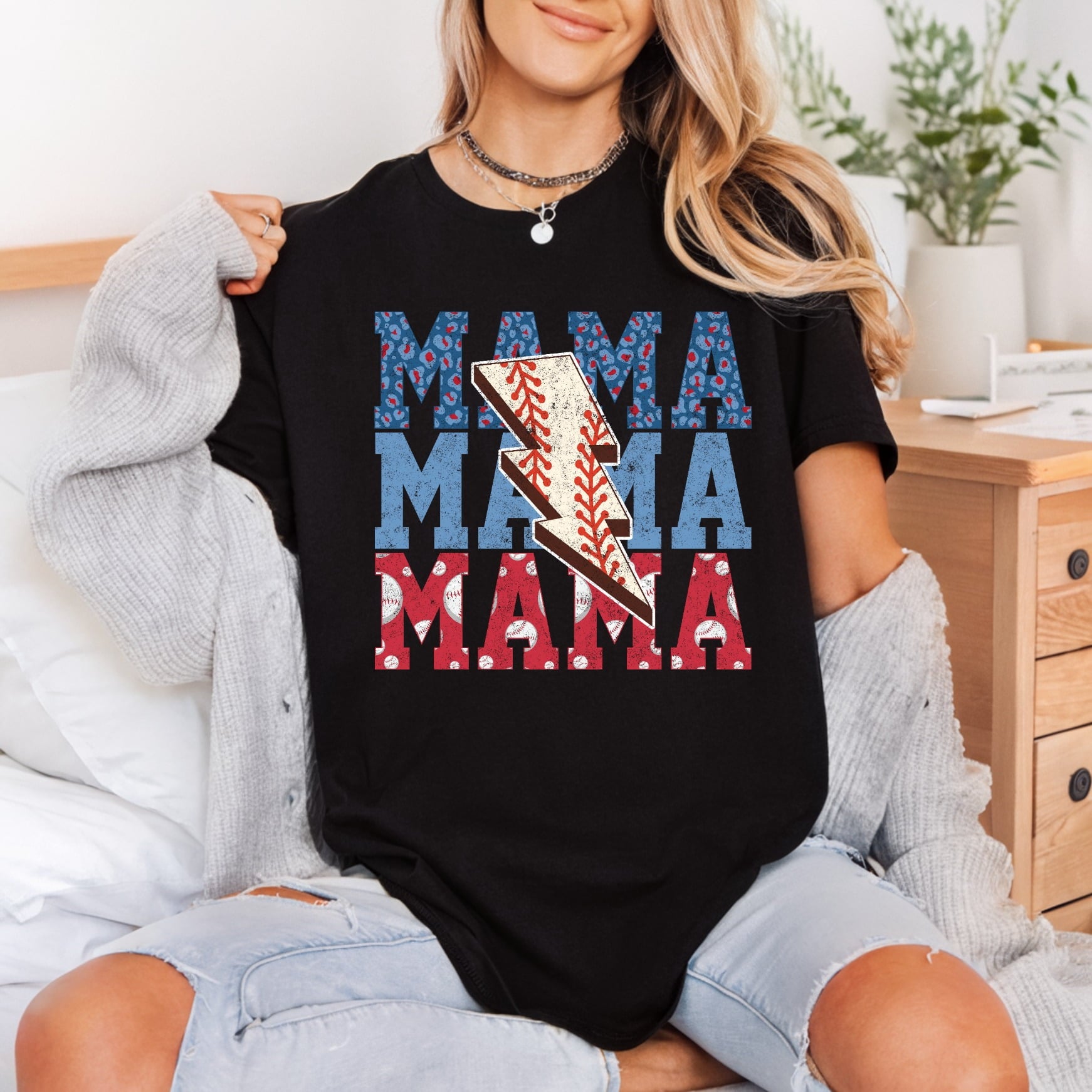 Baseball Mama Lightning Bolt Mom Vintage Ready to Press DTF Transfer for Dtf