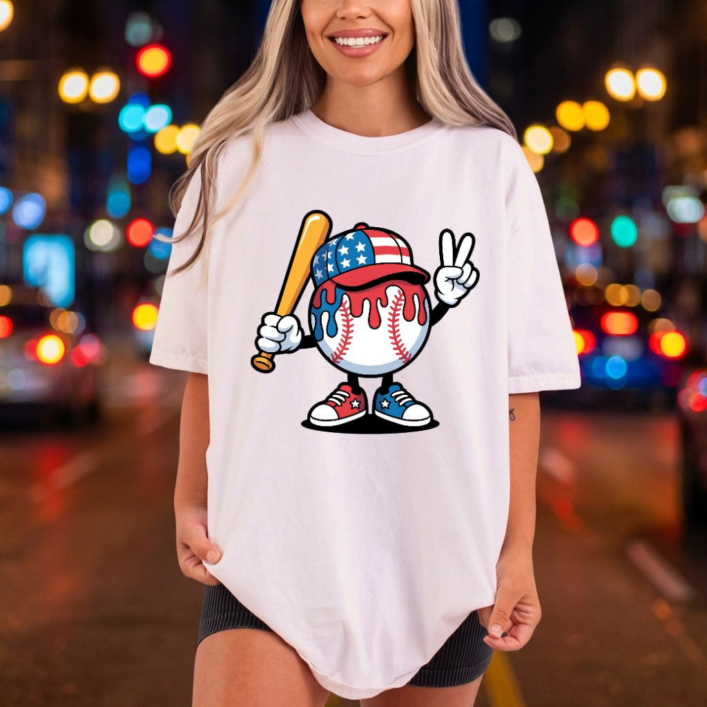 Baseball Mascot Peace Sign 4th Of July Patriotic Ready to Press DTF Transfer for Dtf