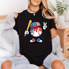 Baseball Mascot Peace Sign 4th Of July Patriotic Ready to Press DTF Transfer for Dtf