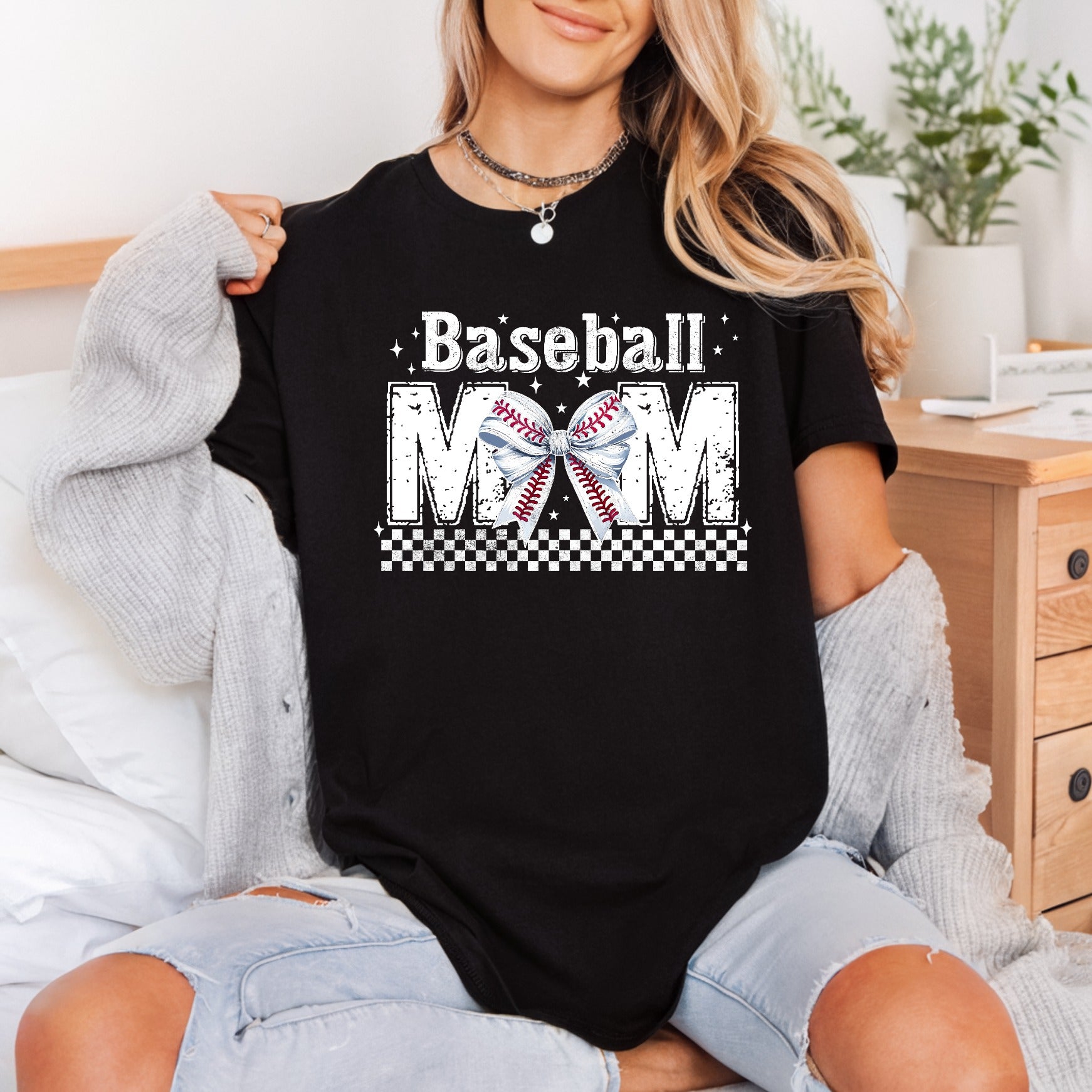Baseball Mom Bow Distressed Mom Fitness Ready to Press DTF Transfer for Dtf
