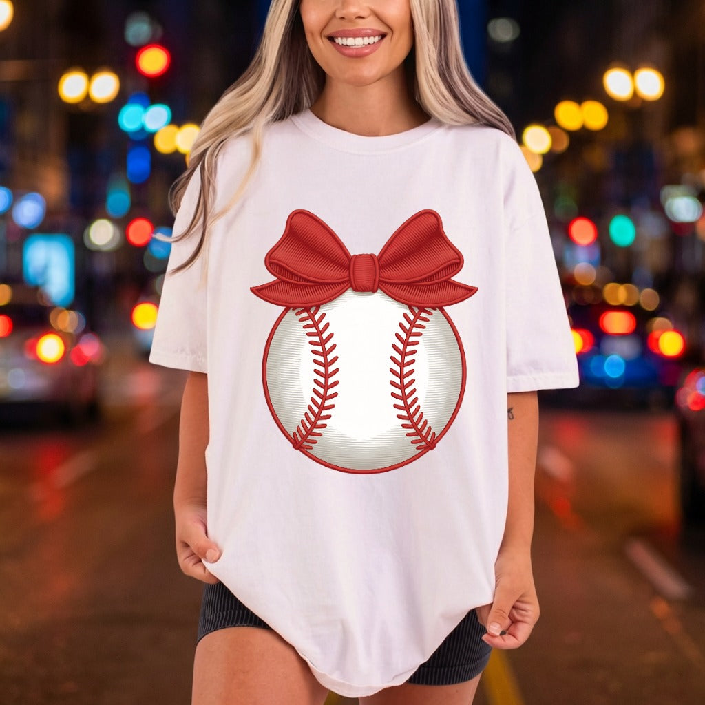 Baseball Red Bow Sports Christmas Mom Ready to Press DTF Transfer for Dtf