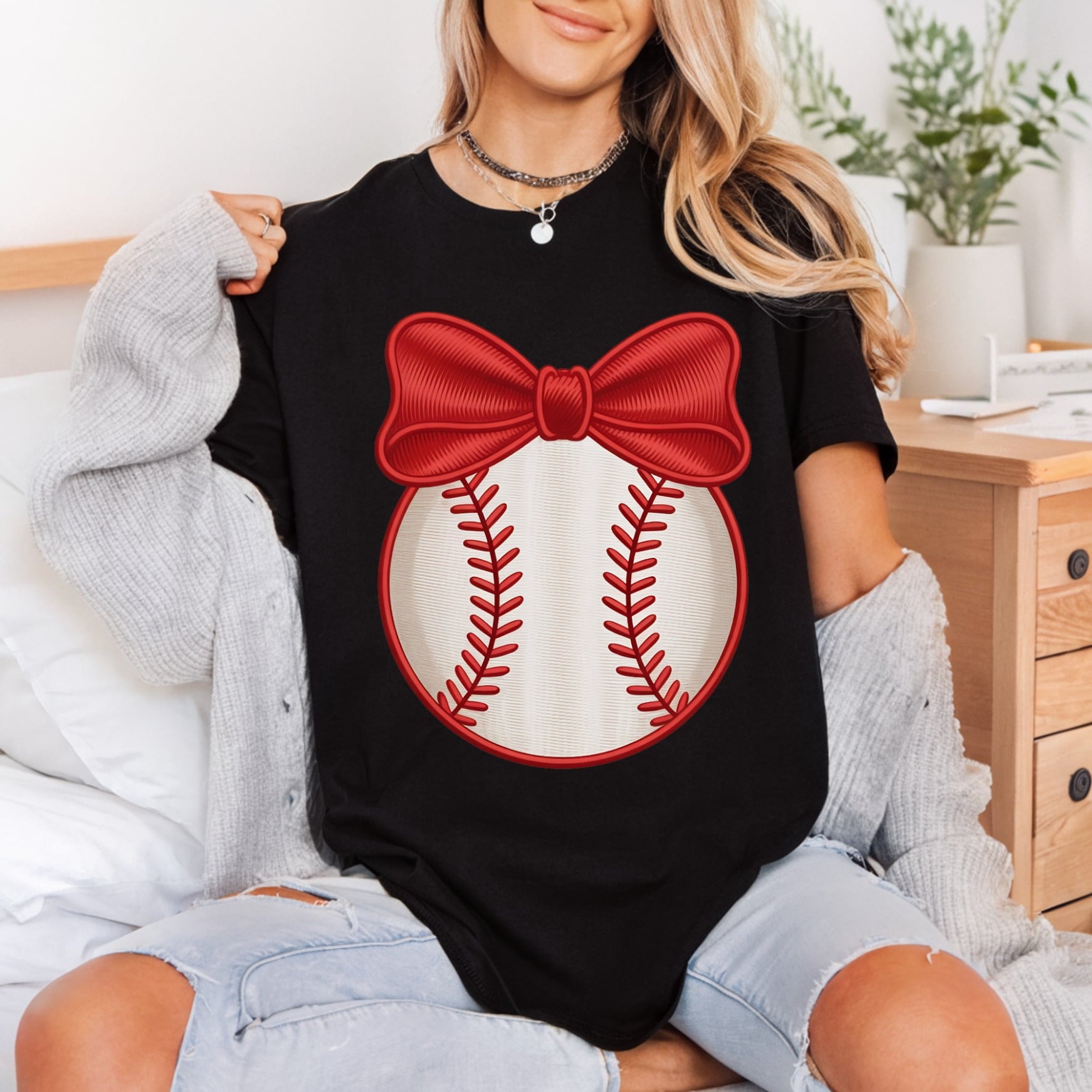 Baseball Red Bow Sports Fitness Ready to Press DTF Transfer for Dtf