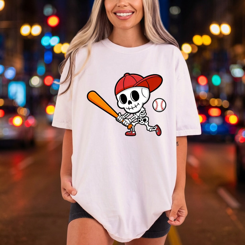 Baseball Skeleton Cartoon Sports Halloween Funny Ready to Press DTF Transfer for Dtf