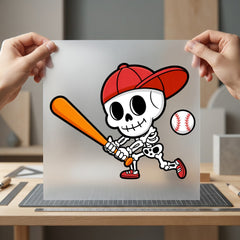 Baseball Skeleton Cartoon Sports Halloween Funny Ready to Press DTF Transfer for Dtf
