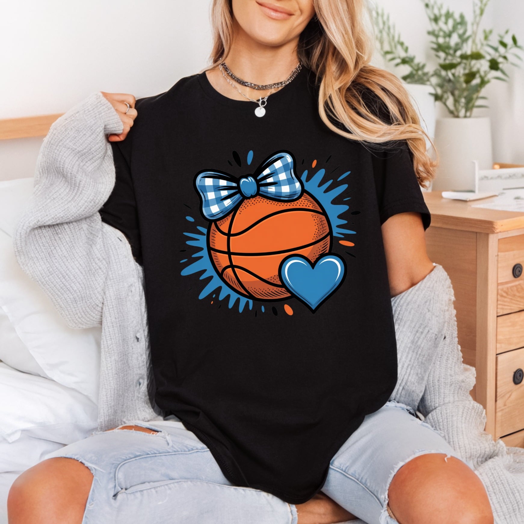 Basketball Bow Heart Sports-love Fitness Ready to Press DTF Transfer for Dtf