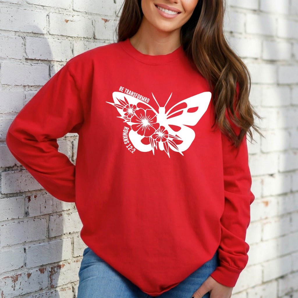 Be Transformed Romans 12:2 | Butterfly & Floral Sweatshirt - Luckets.com