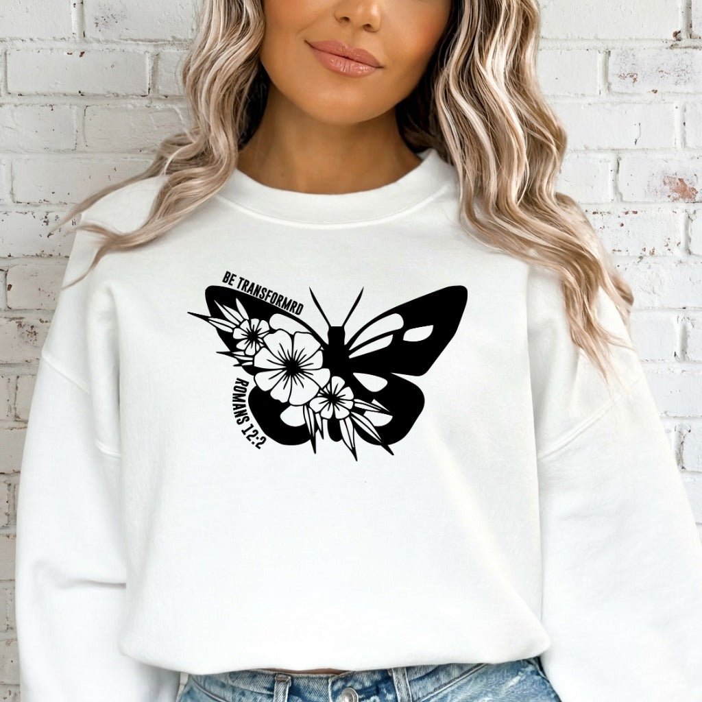 Be Transformed Romans 12:2 | Butterfly & Floral Sweatshirt - Luckets.com