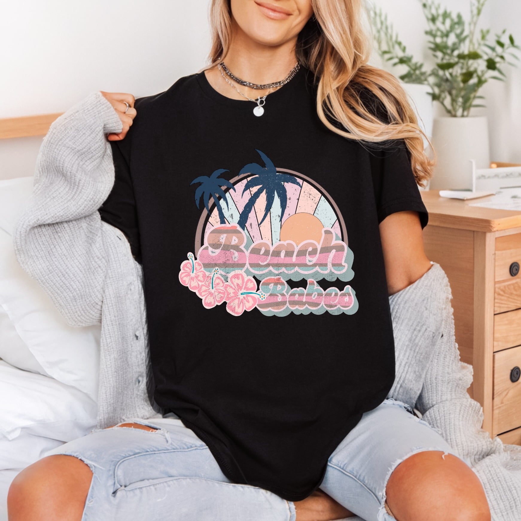 Beach Babes Retro Sunset Vintage Retro Ready to Press DTF Transfer for Dtf