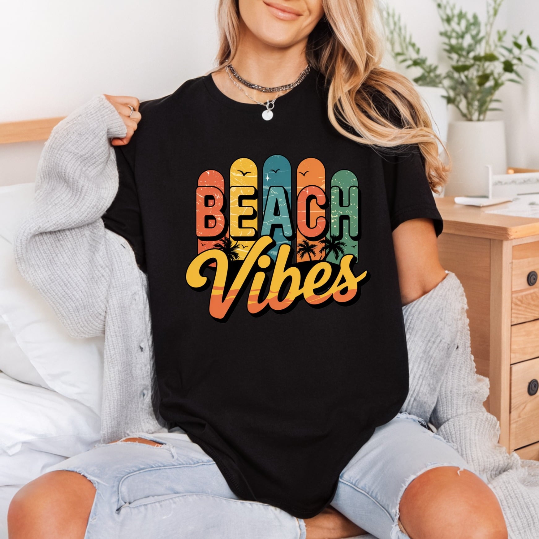 Beach Vibes Retro Summer Summer Vintage Ready to Press DTF Transfer for Dtf