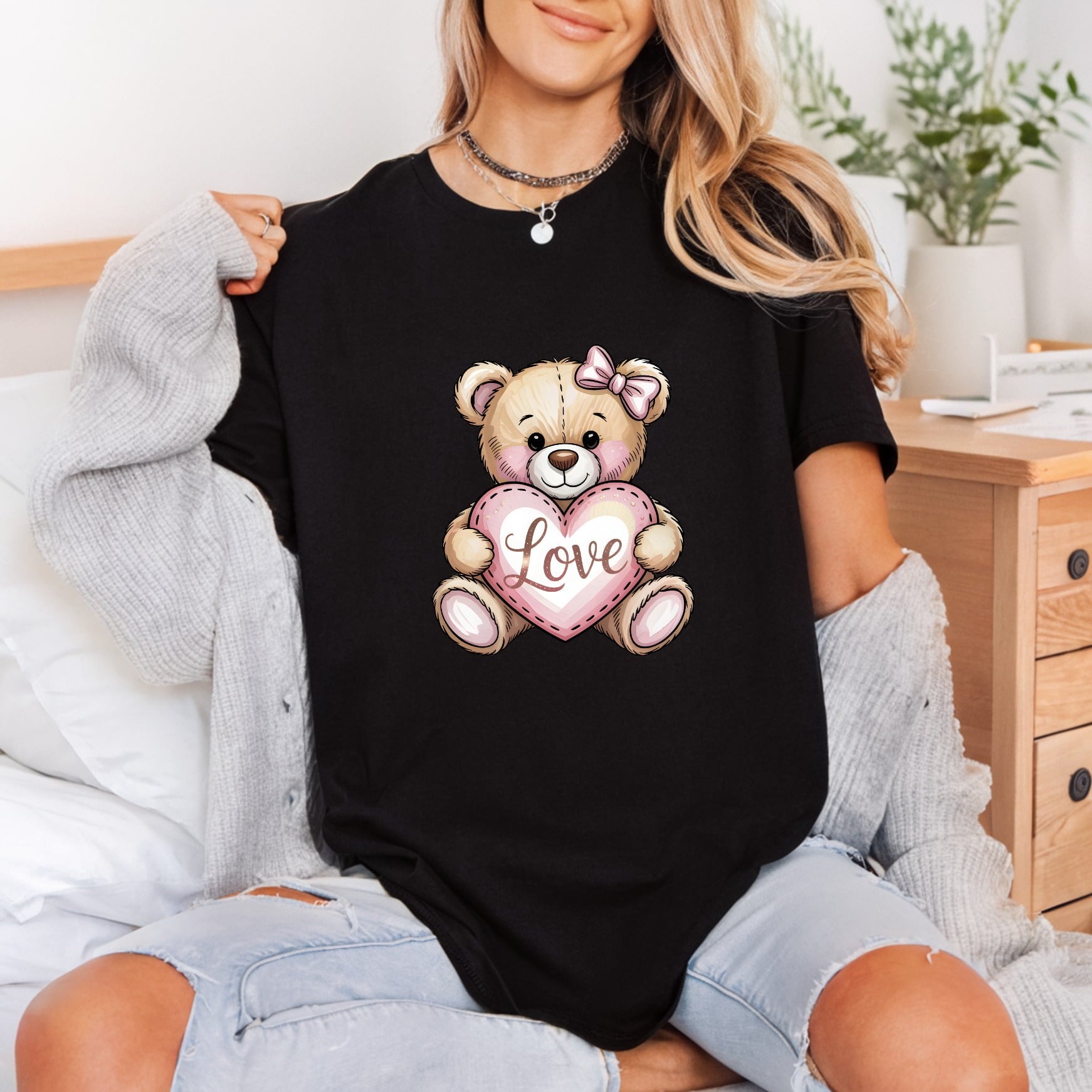 Bear Holding Love Heart Valentine Ready to Press DTF Transfer for Dtf