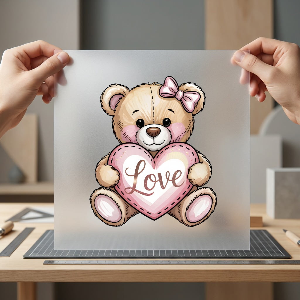Bear Holding Love Heart Valentine Ready to Press DTF Transfer for Dtf