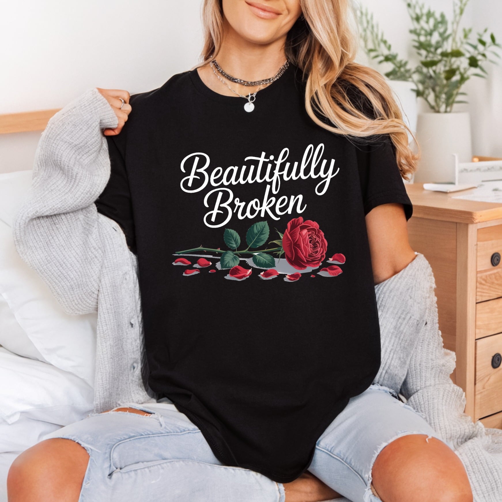 Beautifully Broken Rose Elegant Floral Ready to Press DTF Transfer for Dtf