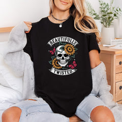 Beautifully Twisted Skull Sunflowers Vintage Retro Ready to Press DTF Transfer for Dtf
