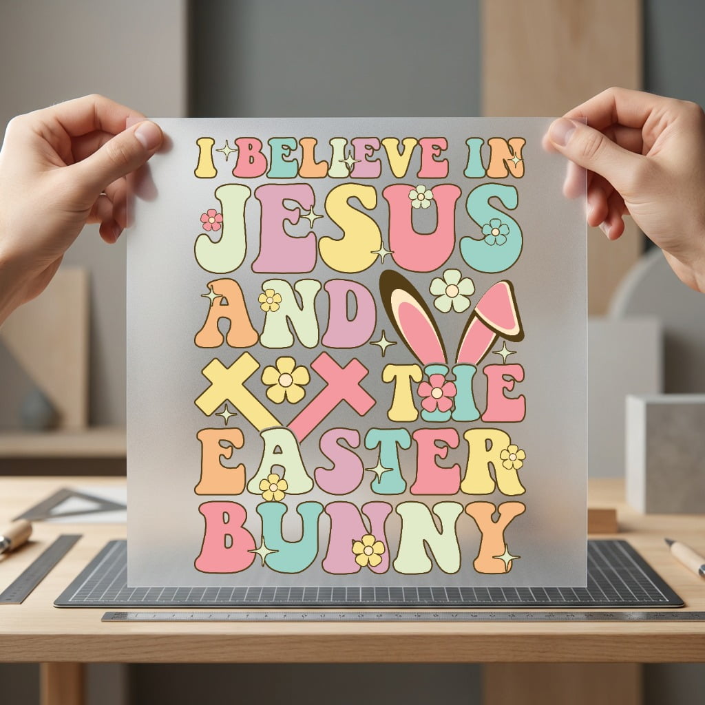 Believe Jesus Easter Bunny Christian Faith Ready to Press DTF Transfer for Dtf