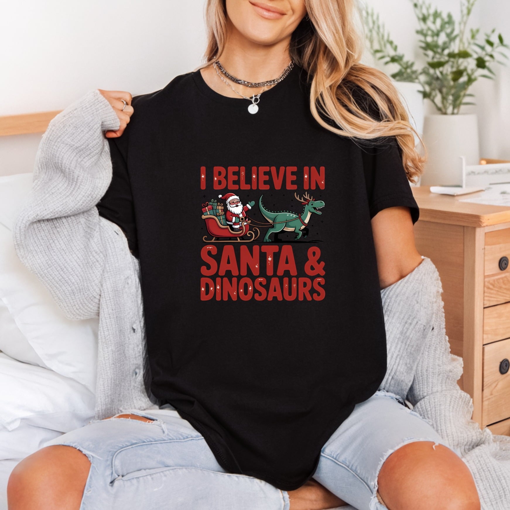 Believe Santa Dinosaurs Funny Christmas Funny Ready to Press DTF Transfer for Dtf