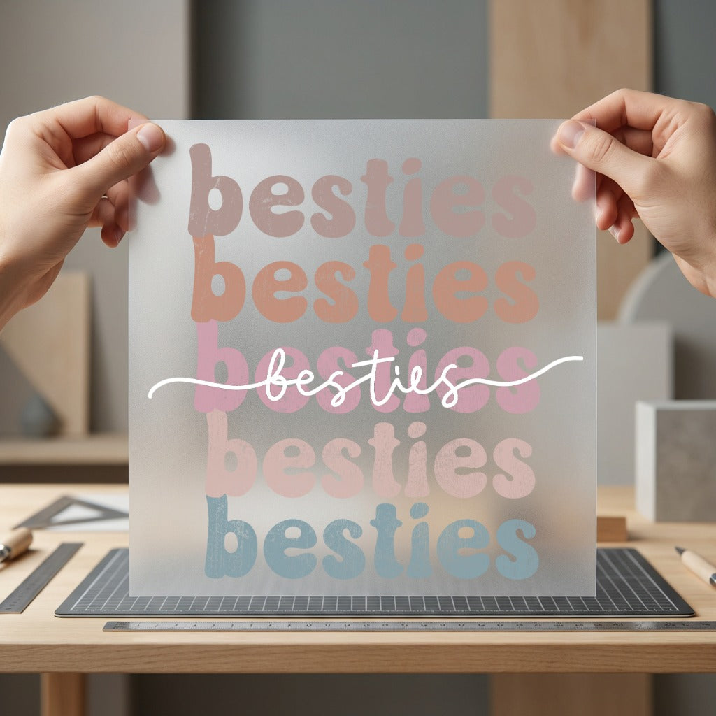 Besties Groovy Font Retro Retro Boho Ready to Press DTF Transfer for Dtf