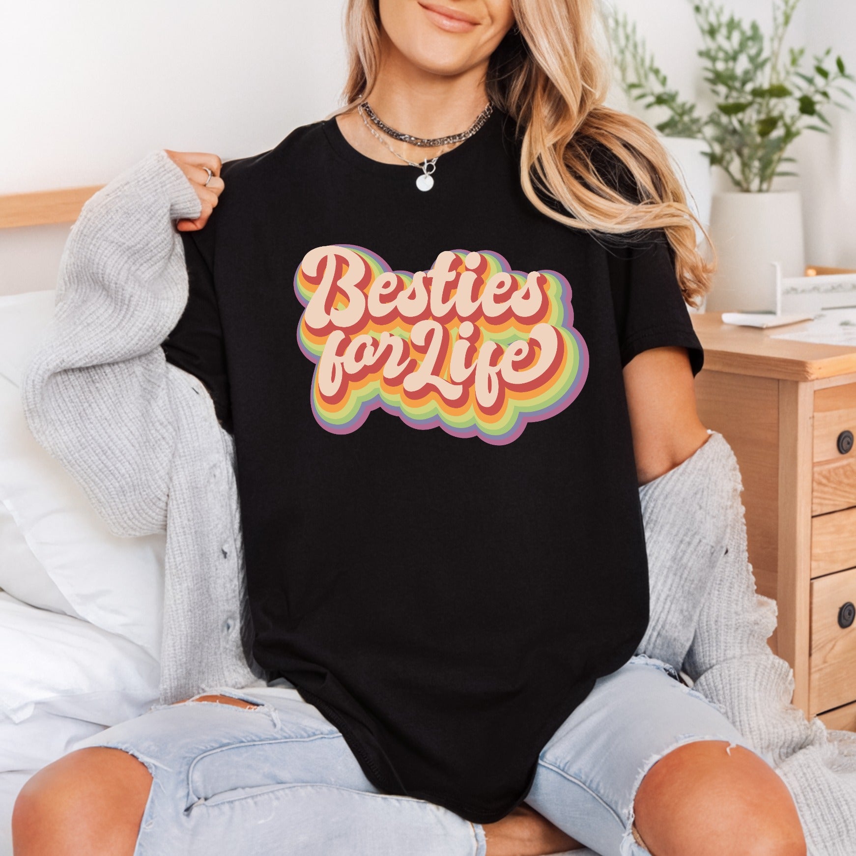 Besties Life Retro Rainbow Funny Sarcastic Ready to Press DTF Transfer for Dtf