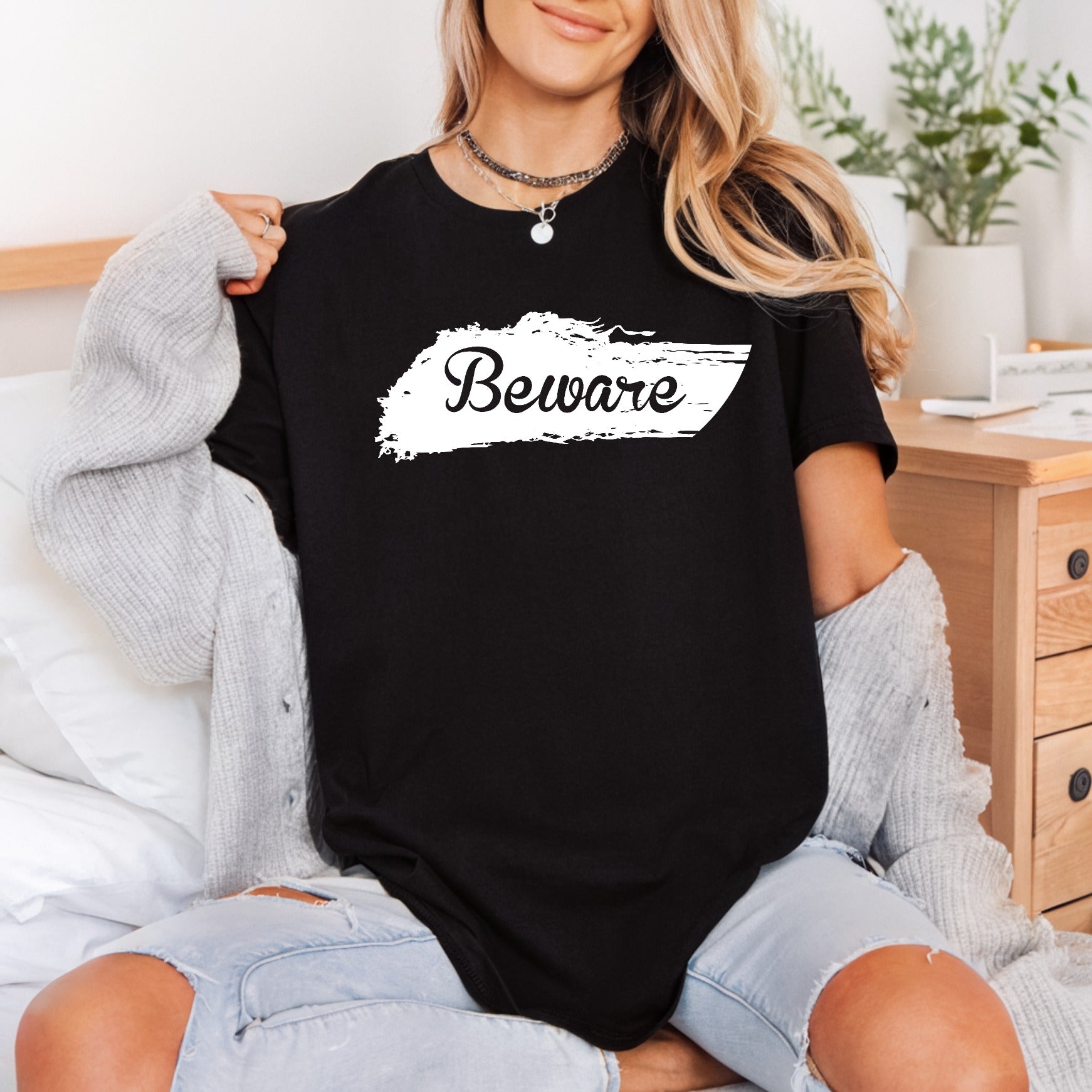 Beware Grunge Script Brush Halloween Ready to Press DTF Transfer for Dtf