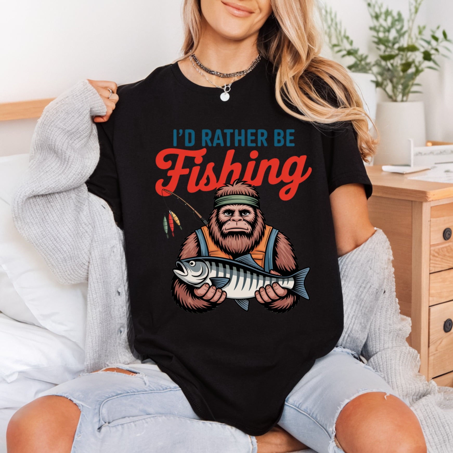 Bigfoot Rather Fishing Retro Dad Funny Ready to Press DTF Transfer for Dtf