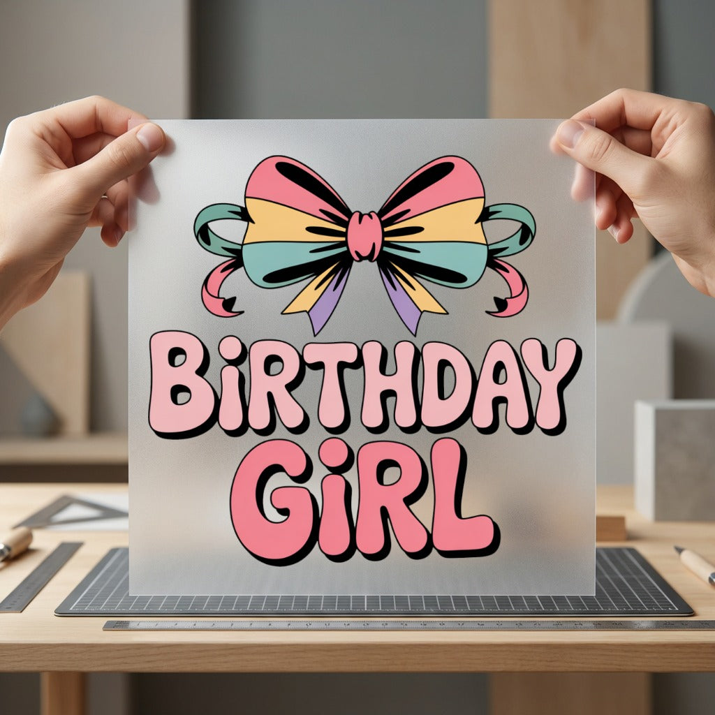Birthday Girl Bow Retro Vintage Retro Ready to Press DTF Transfer for Dtf