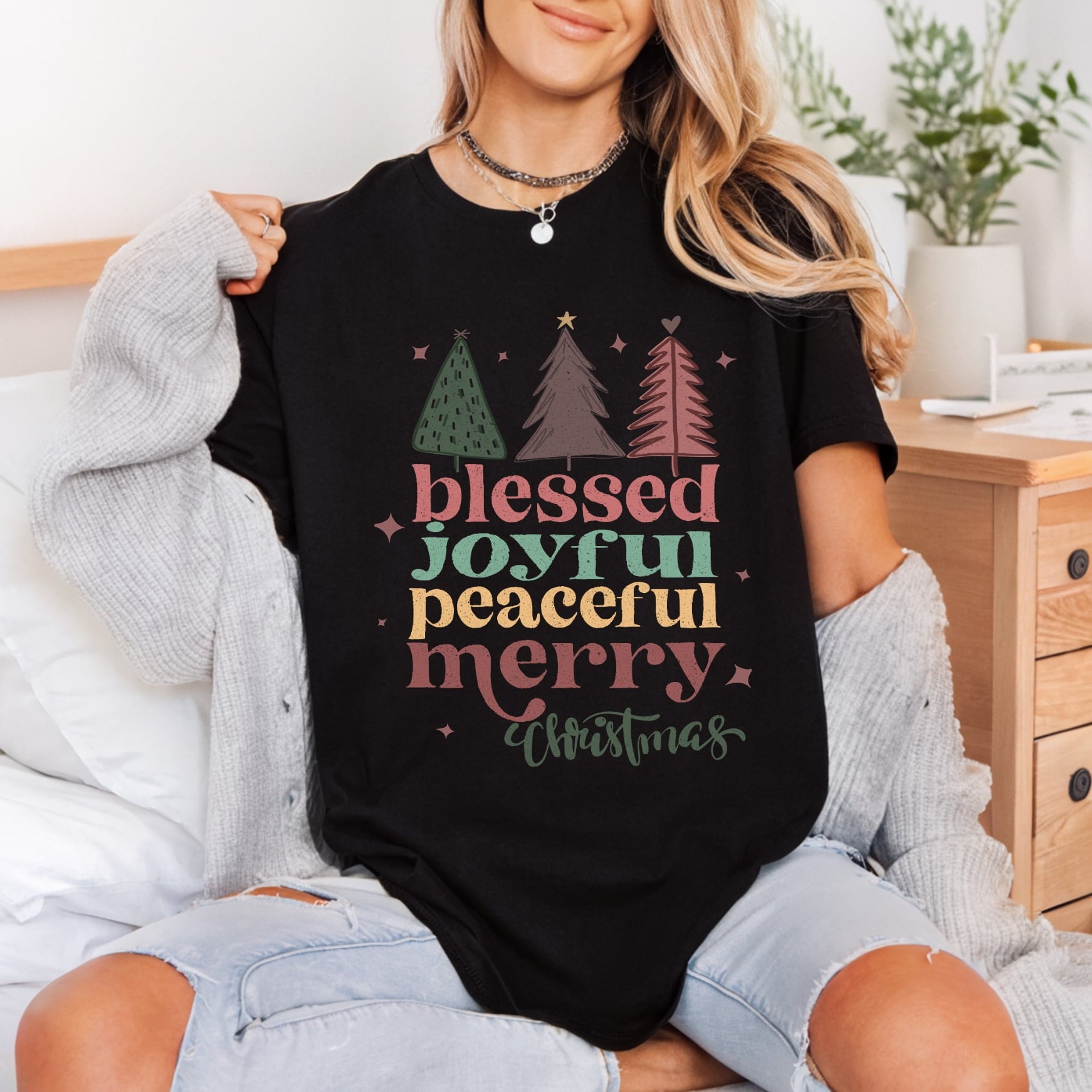 Blessed Joyful Peaceful Merry Christmas Vintage Ready to Press DTF Transfer for Dtf