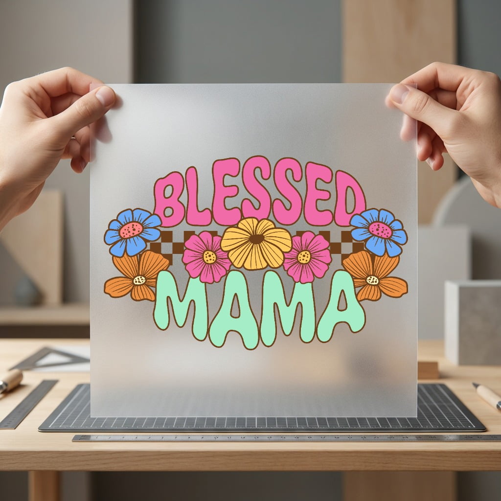 Blessed Mama Floral Checkerboard Blessed Mom Ready to Press DTF Transfer for Dtf