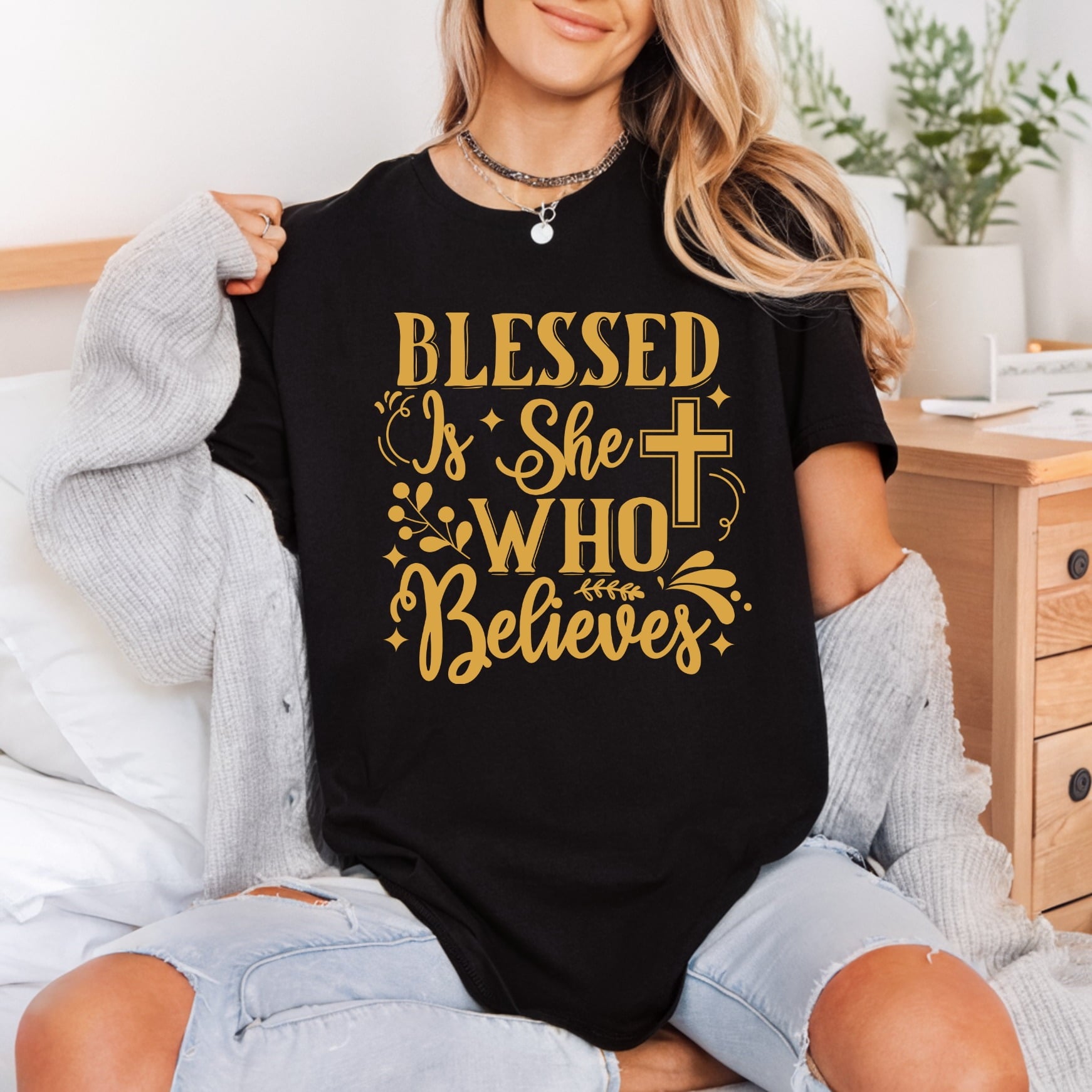 Blessed She Who Believes Christian Faith Ready to Press DTF Transfer for Dtf