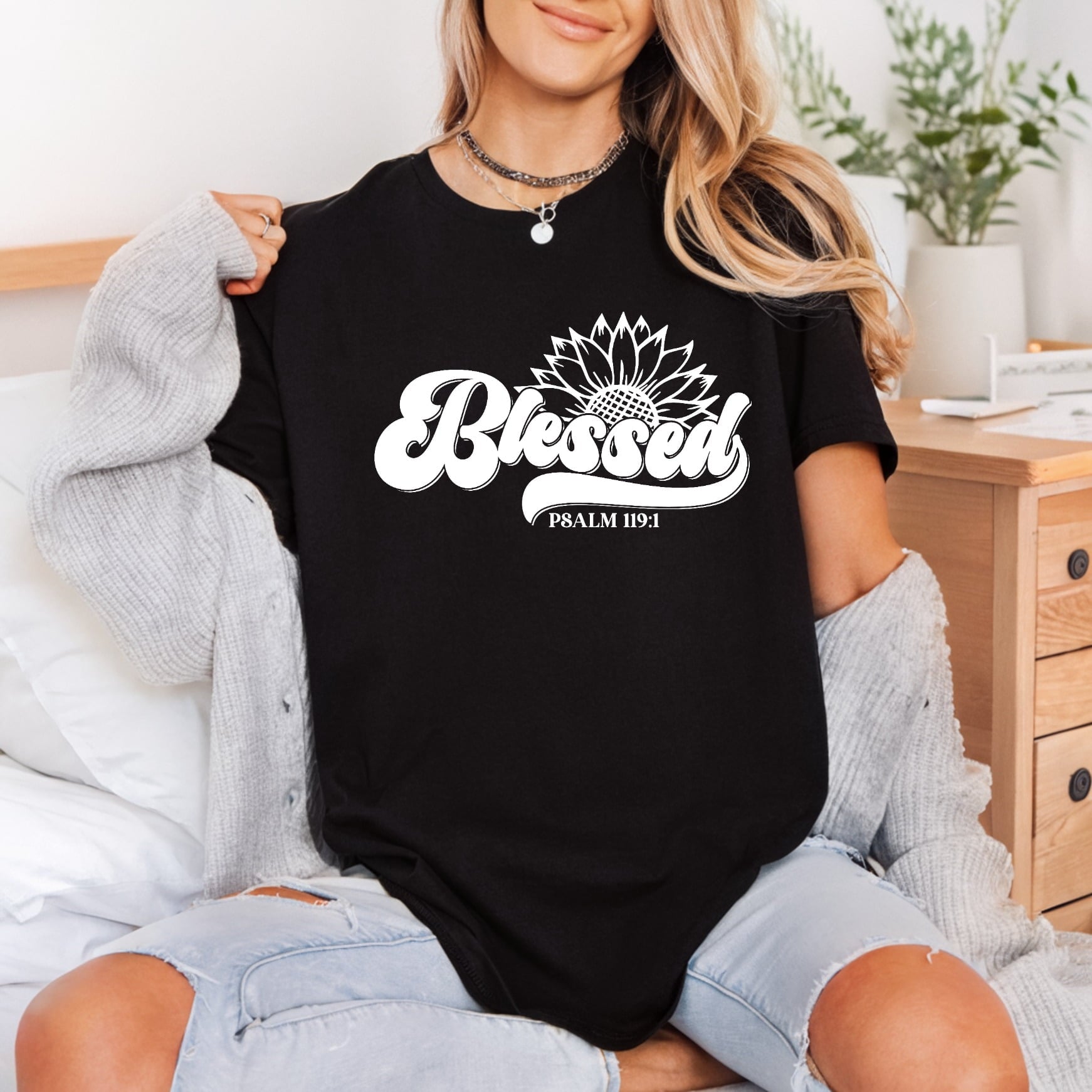 Blessed Sunflower Pslam Retro Christian Faith Ready to Press DTF Transfer for Dtf